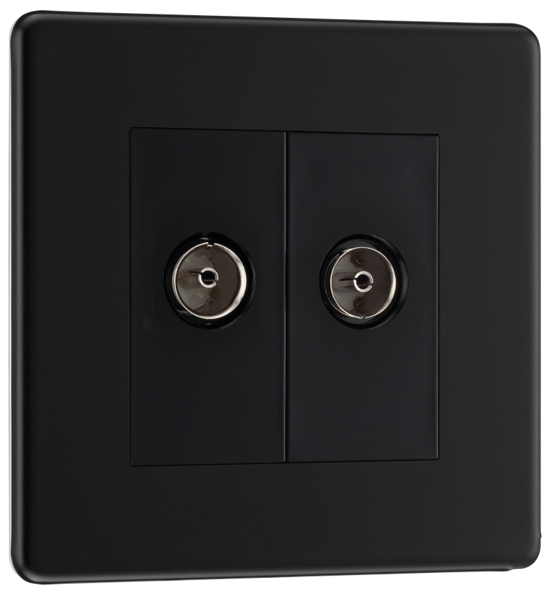 BG Electrical Flatplate Screwless Matt Black - Double co-axial
