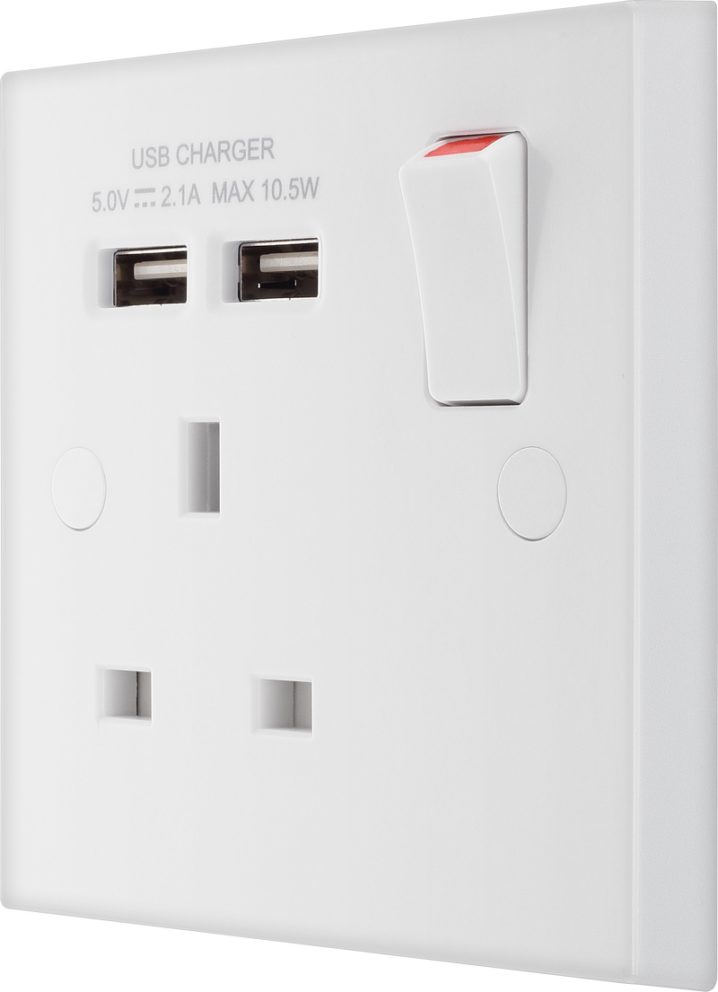 BG Electrical 900 Series - Single switched, single pole, with 2 x USB A