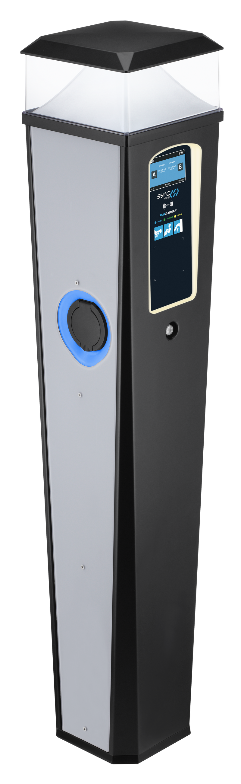 Sync Energy Pro Charger - EV Twin Bollard Pro Charger with Light 2 x 11kW, Three Phase - 4G, MID Meter
