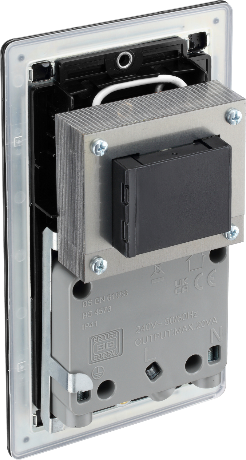 BG Electrical Flatplate Screwless Matt Black - 115/240V dual voltage shaver socket