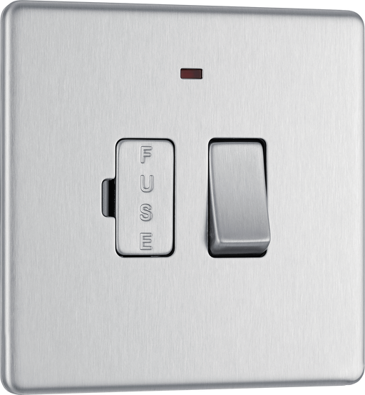 BG Electrical Flatplate Screwless Brushed Steel - Switched and fused with indicator