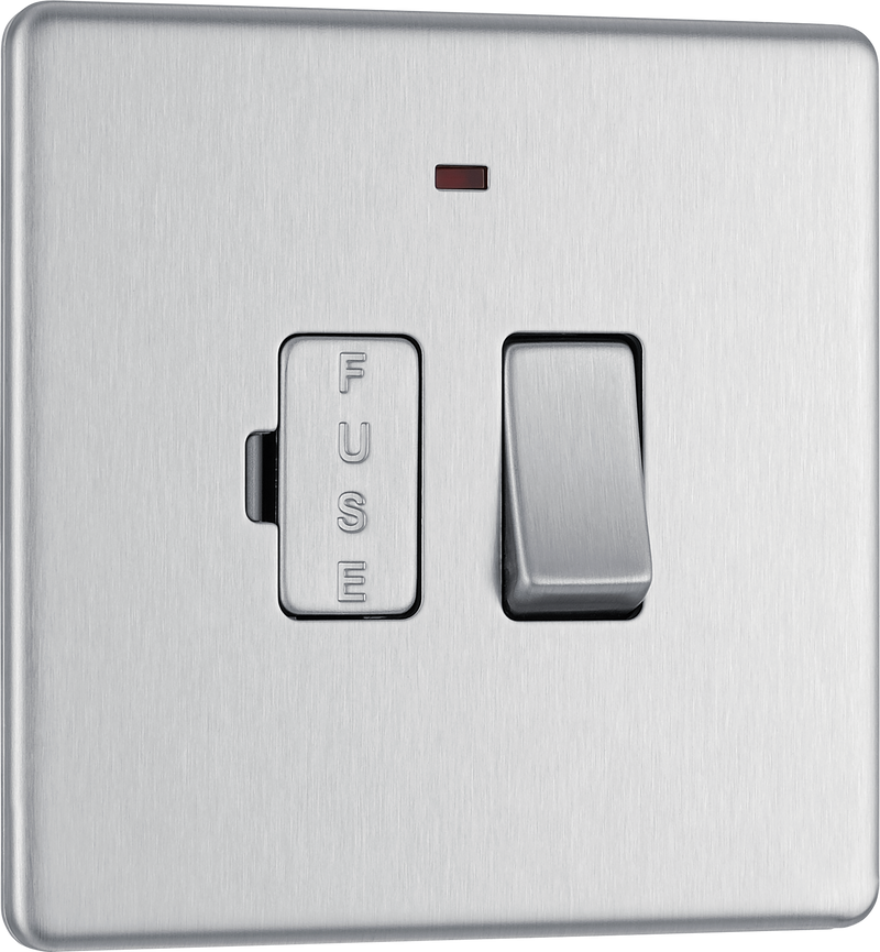 BG Electrical Flatplate Screwless Brushed Steel - Switched and fused with indicator