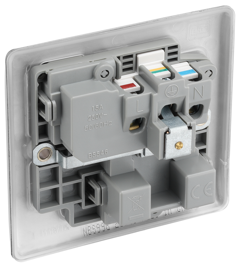 BG Electrical Nexus Metal Brushed Steel - 15A, single, switched, round pin