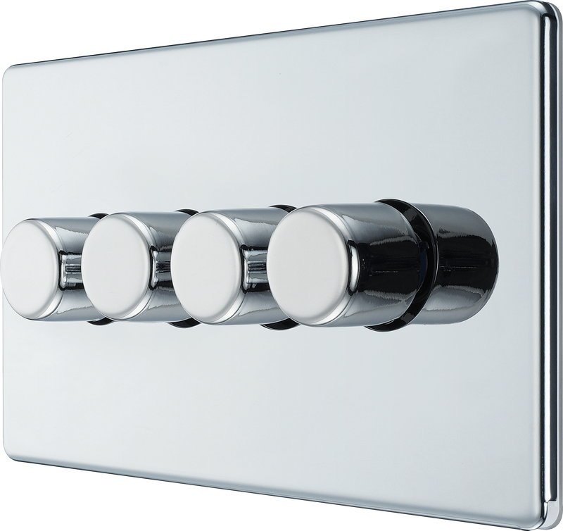 BG Electrical Flatplate Screwless Polished Chrome - Quadruple, 2 way push 200W