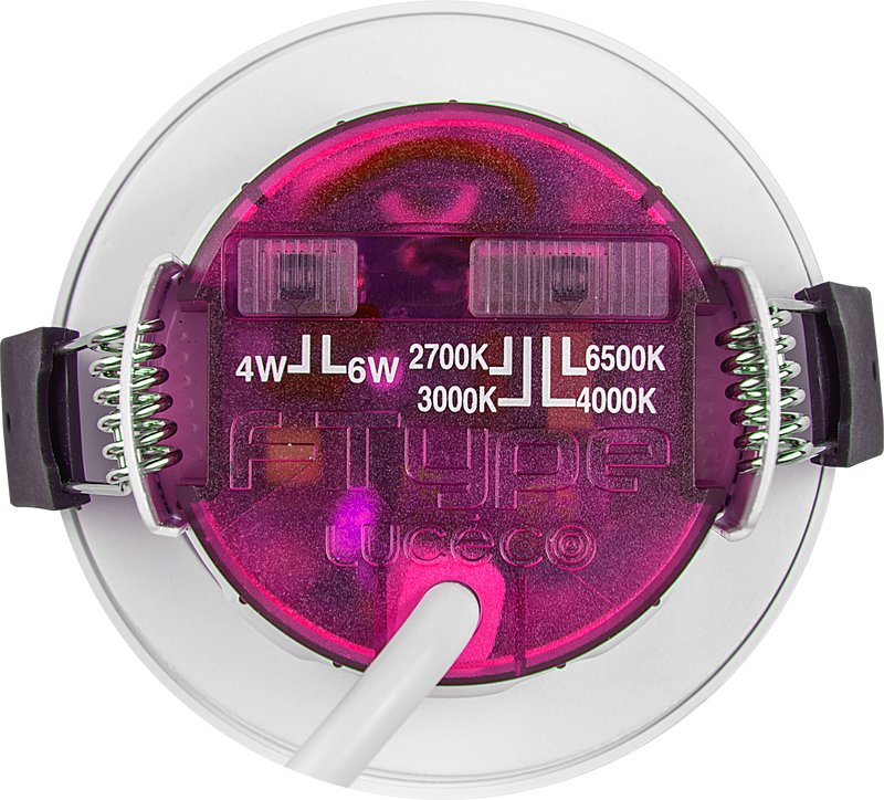 Luceco Elite - FType Elite Fire Rated Downlight 4W/6W 690lm Power Change with 4Colour CCT 2700, 3000, 4000K, 6000K Dimmable IP65 White - Flat - 10 pack