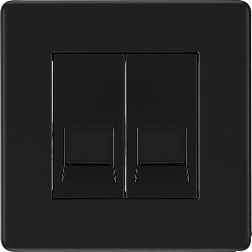BG Electrical Flatplate Screwless Matt Black - Double, RJ11 telephone socket