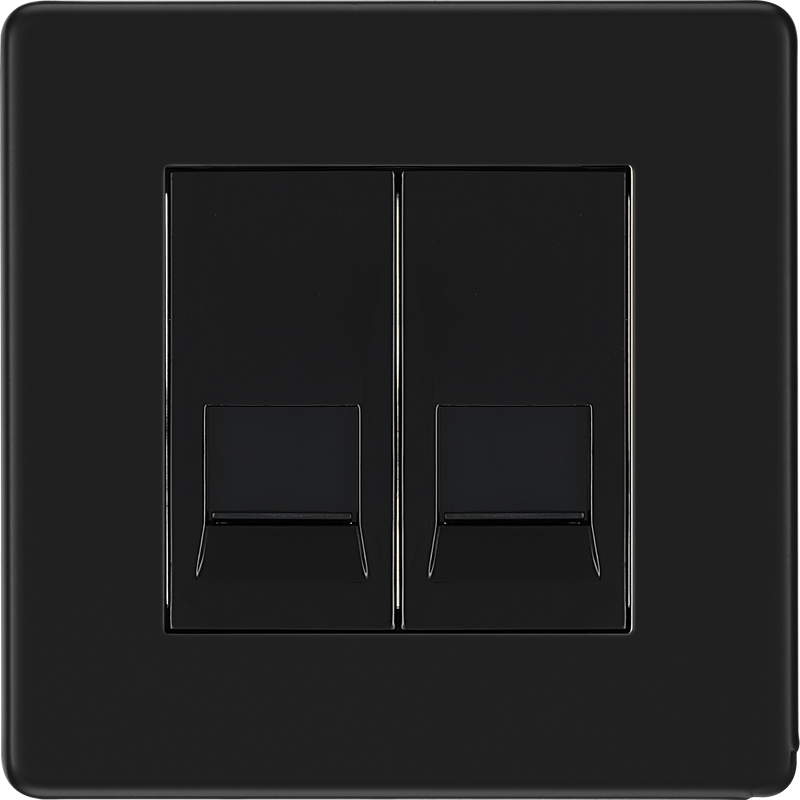 BG Electrical Flatplate Screwless Matt Black - Double, RJ11 telephone socket