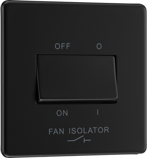 BG Electrical Flatplate Screwless Matt Black - Triple pole fan isolator