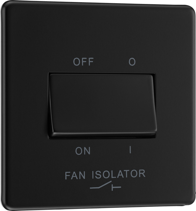 BG Electrical Flatplate Screwless Matt Black - Triple pole fan isolator