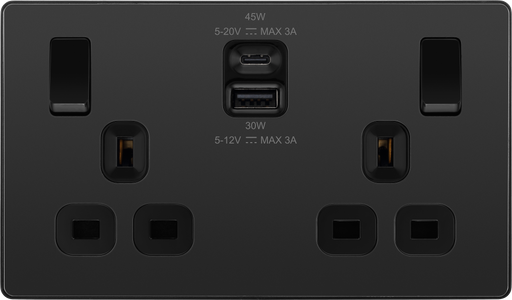 BG Electrical Evolve Black Chrome - Double switched single pole, with USB A + C (45W)