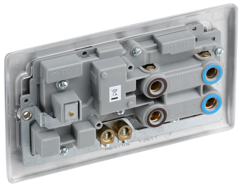 BG Electrical Nexus Metal Brushed Steel - 45A double pole, with switched socket and indicators