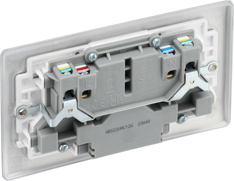 BG Electrical Nexus Metal Brushed Steel - Double switched single pole, with USB A + C (12W)