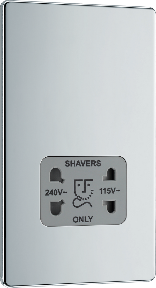 BG Electrical Flatplate Screwless Polished Chrome - 115/240V dual voltage shaver socket