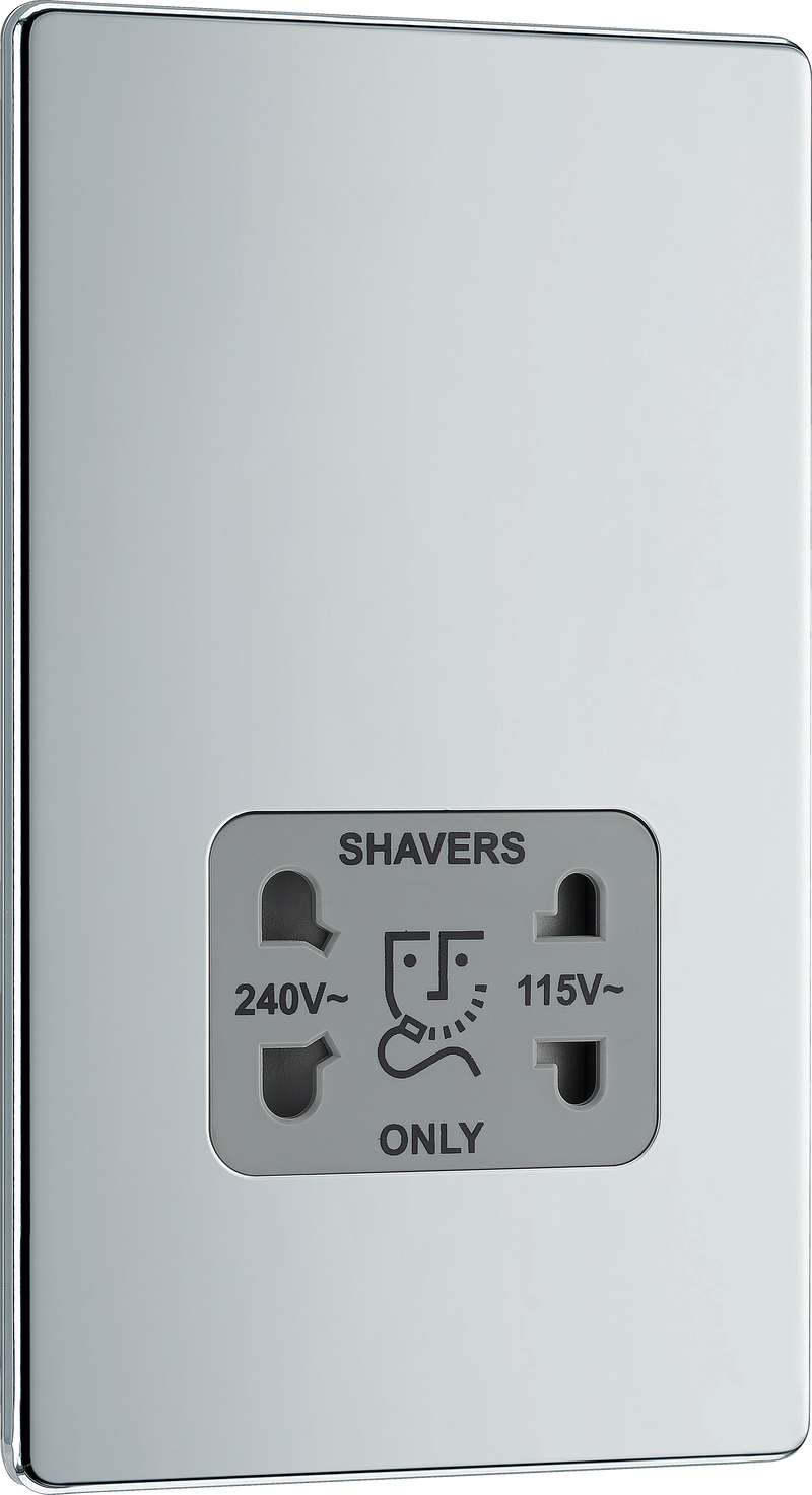 BG Electrical Flatplate Screwless Polished Chrome - 115/240V dual voltage shaver socket