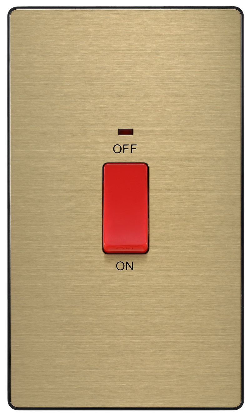 BG Electrical Evolve Satin Brass - 45A, double pole, large plate, with indicator