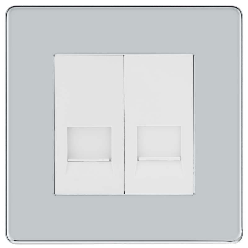 BG Electrical Flatplate Screwless Polished Chrome - Double, telephone socket, secondary
