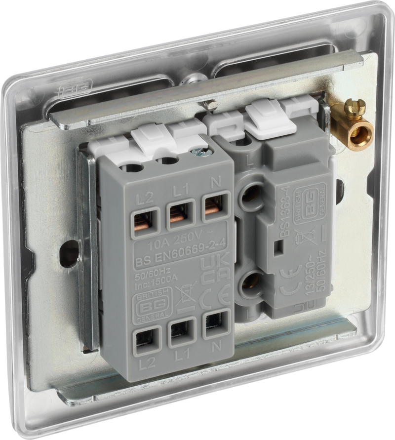 BG Electrical Nexus Metal Brushed Steel - Triple pole, fused, fan isolator