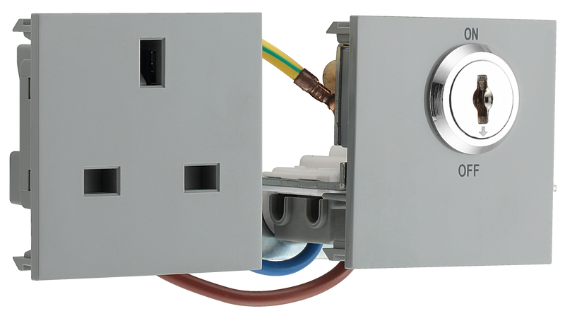 BG Electrical Euro Module - 13A double pole, key controlled socket