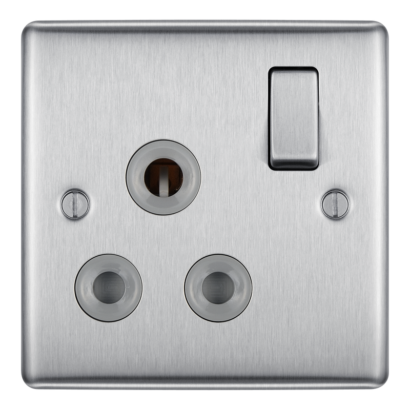 BG Electrical Nexus Metal Brushed Steel - 15A, single, switched, round pin