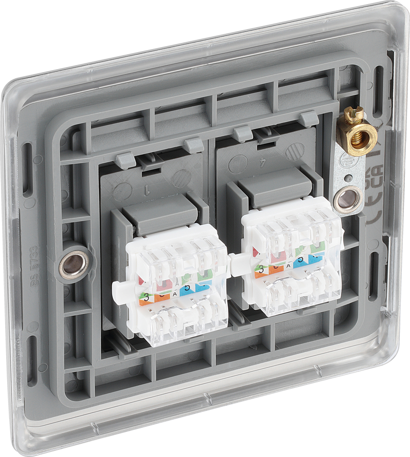 BG Electrical Nexus Metal Brushed Steel - Double, RJ45 data socket