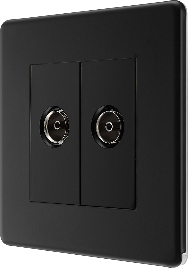 BG Electrical Flatplate Screwless Matt Black - Double, TV/FM