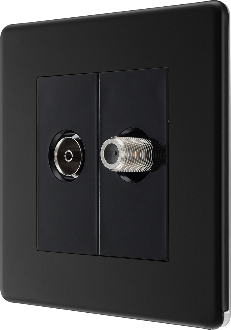 BG Electrical Flatplate Screwless Matt Black - Double satellite and co-axial