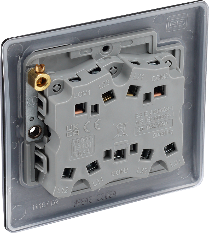 BG Electrical Nexus Metal Matt Black - Triple, 2 way switch