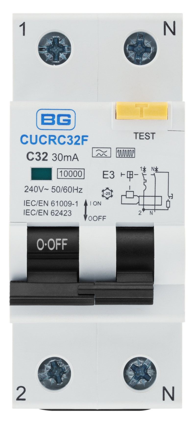 BG Circuit Protection RCBO - Bidirectional 32A C Curve RCBO Type F 2P
