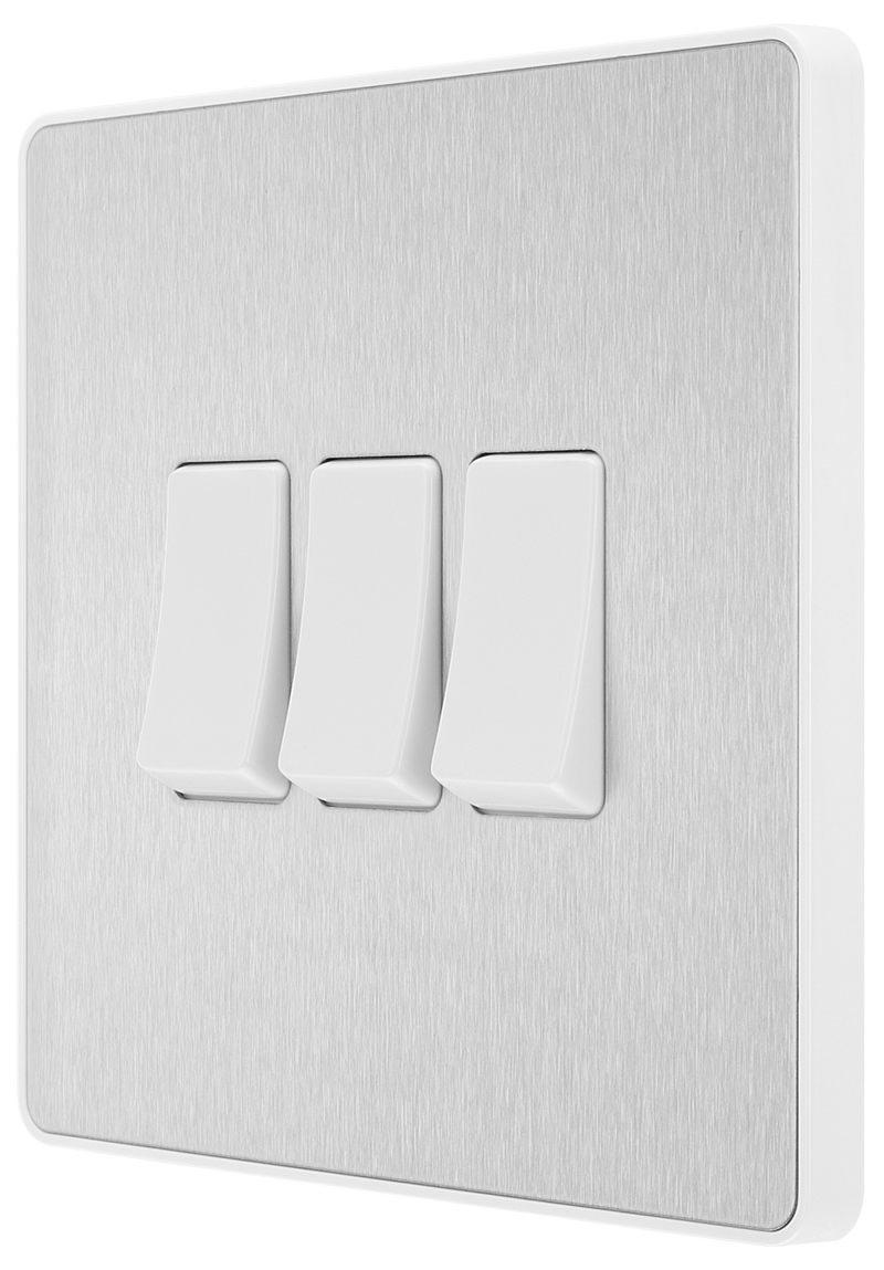 BG Electrical Evolve Brushed Steel - Triple, 2 way switch