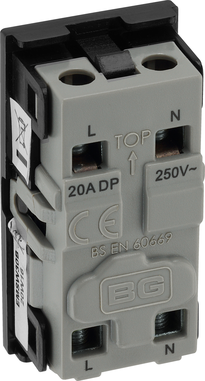 BG Electrical Euro Module - 20 Amp double pole switch