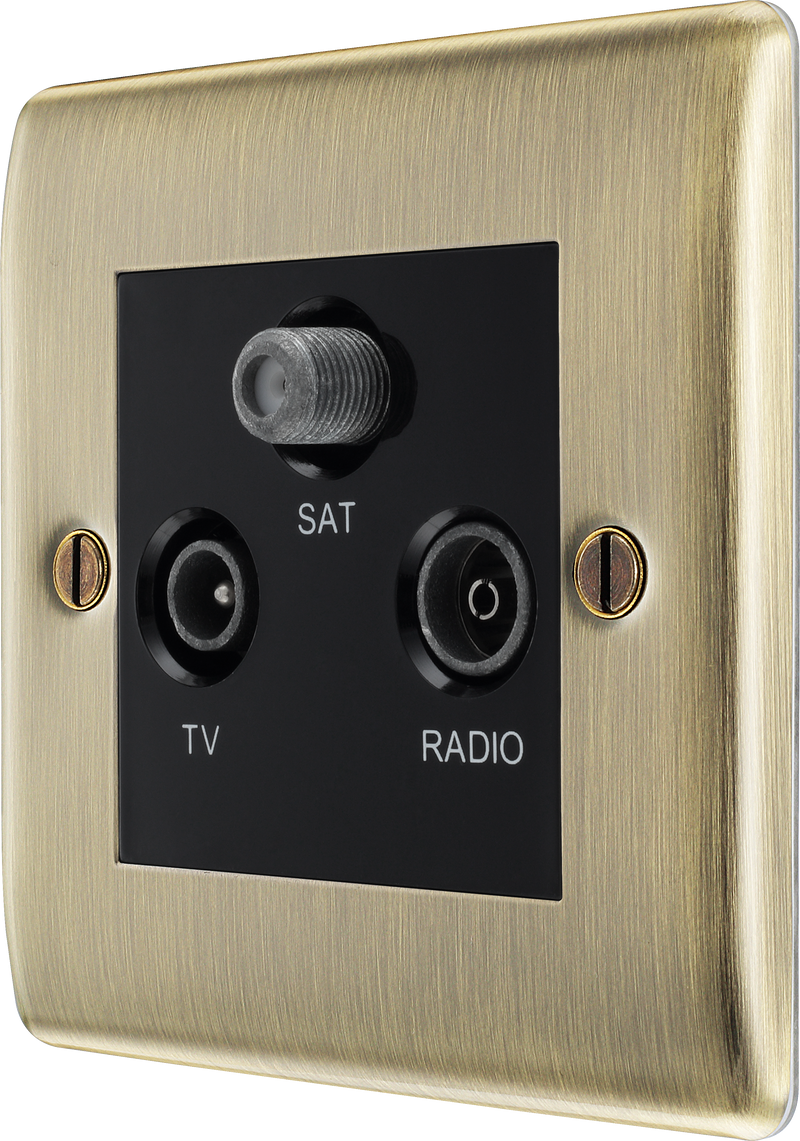 BG Electrical Nexus Metal Antique Brass - Triple TV/FM/SAT triplex - screened