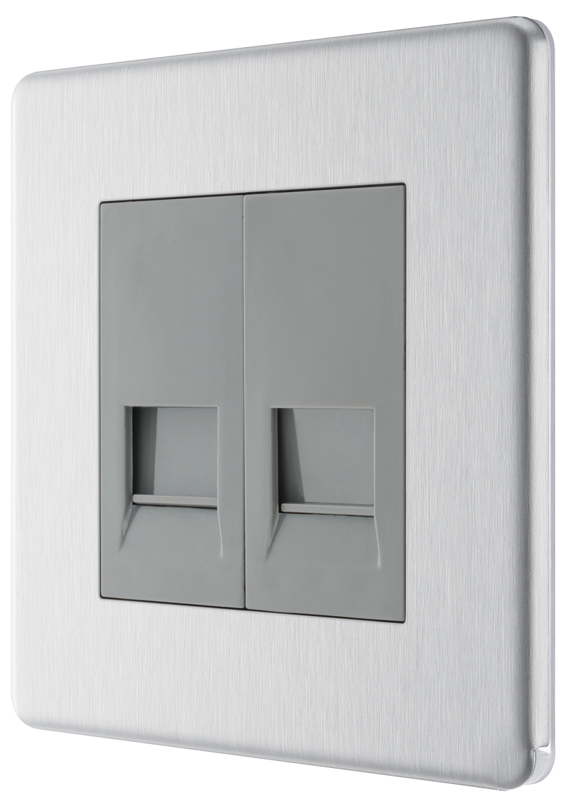 BG Electrical Flatplate Screwless Brushed Steel - Double, telephone socket, master