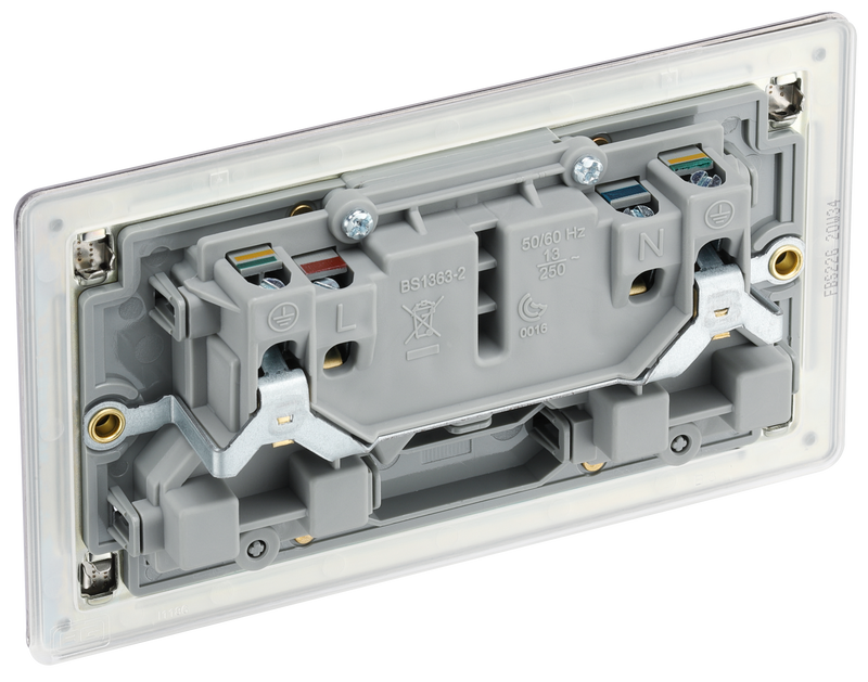 BG Electrical Flatplate Screwless Brushed Steel - Double, switched, double pole