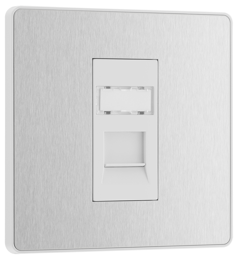 BG Electrical Evolve Brushed Steel - Single, RJ45 telephone socket