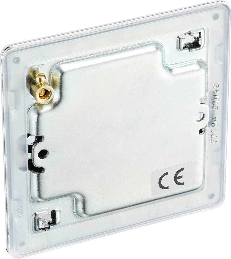 BG Electrical Flatplate Screwless Polished Chrome - Single, blank plate