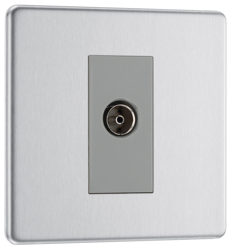 BG Electrical Flatplate Screwless Brushed Steel - Single, isolated, co-axial