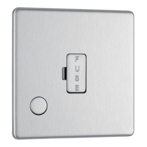 BG Electrical Flatplate Screwless Brushed Steel - Unswitched and fused with flex outlet