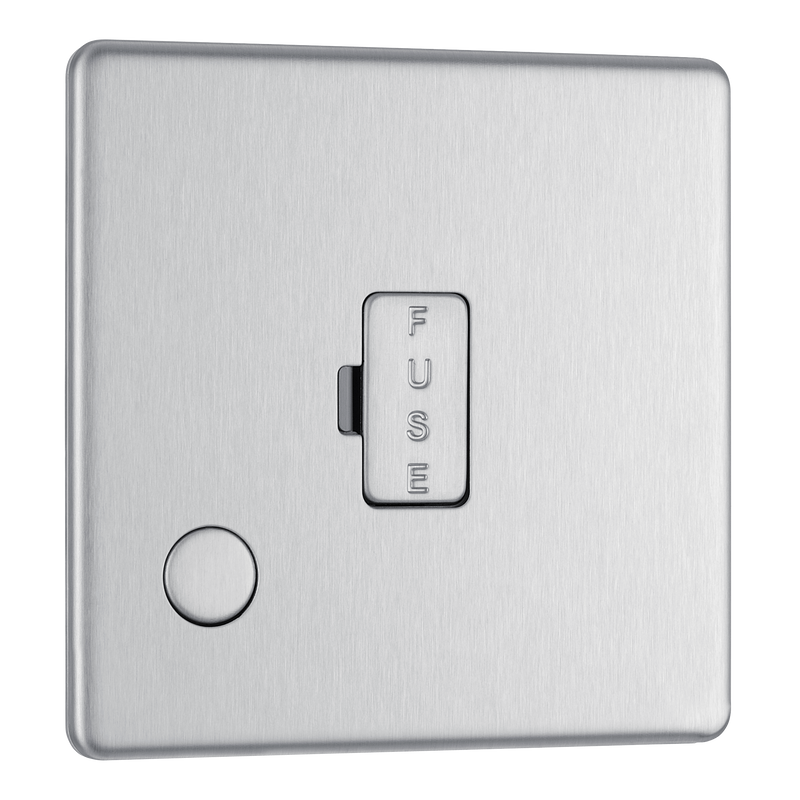 BG Electrical Flatplate Screwless Brushed Steel - Unswitched and fused with flex outlet