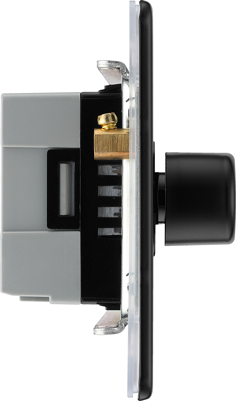 BG Electrical Flatplate Screwless Matt Black - Quadruple 2 way push 200W