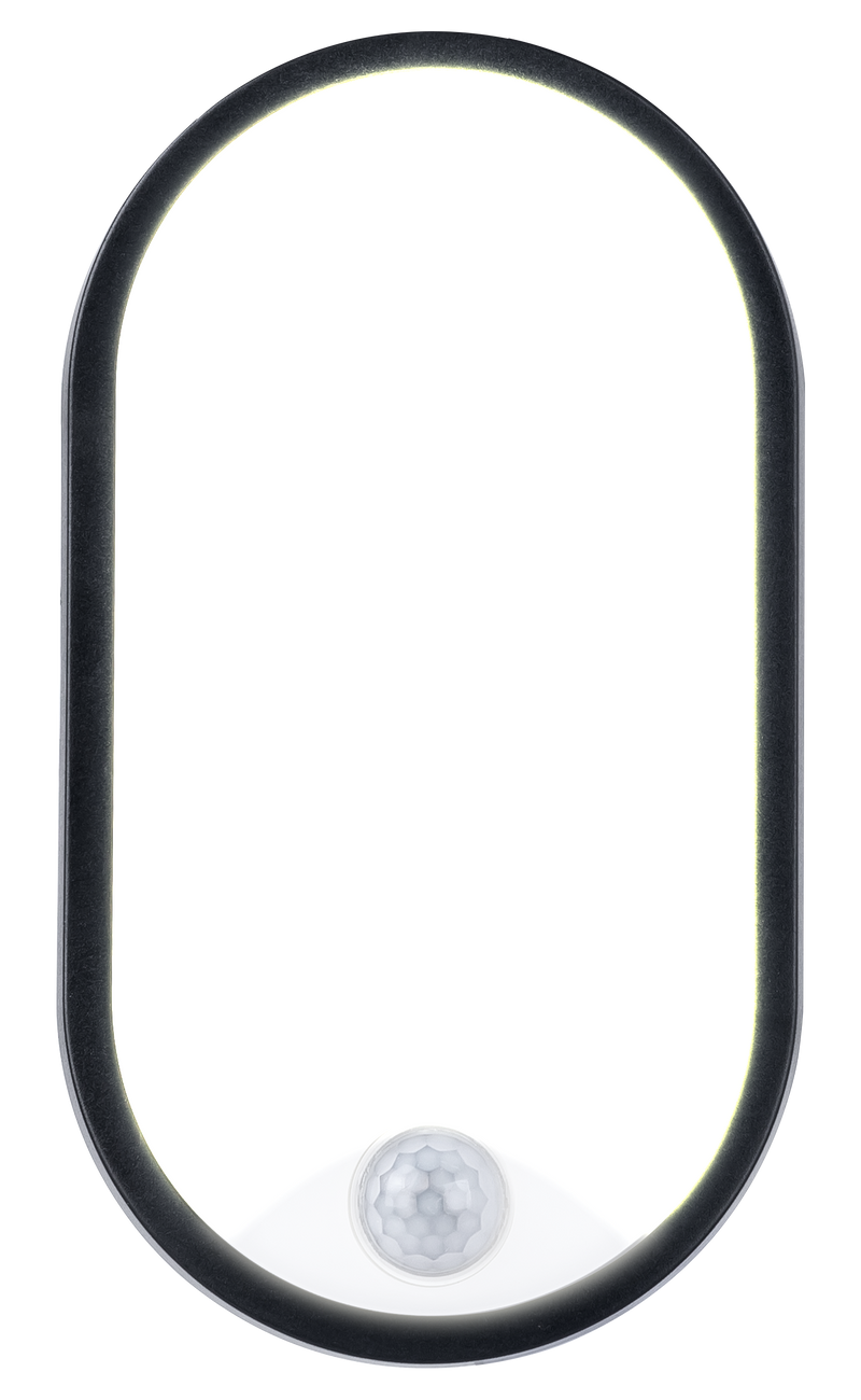 Luceco Ext Residential - Exterior residential bulkhead oval 700lumens with white or black bezel + PIR