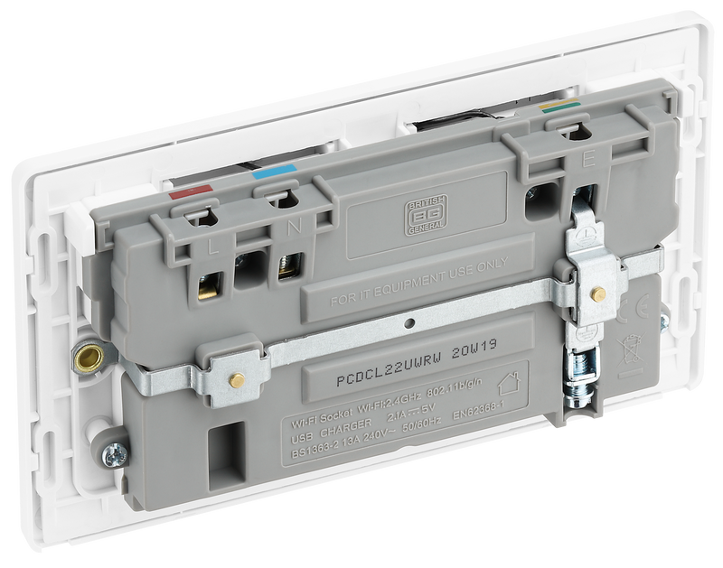 BG Electrical Evolve Pearlescent White - Double, switched, single pole, WiFi Extender + USB A