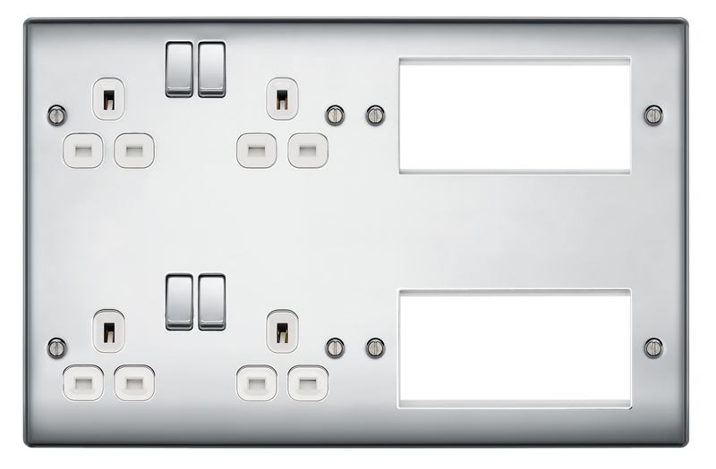 BG Electrical Nexus Metal Polished Chrome - Combination plate, 2 x double socket, 8 module aperture