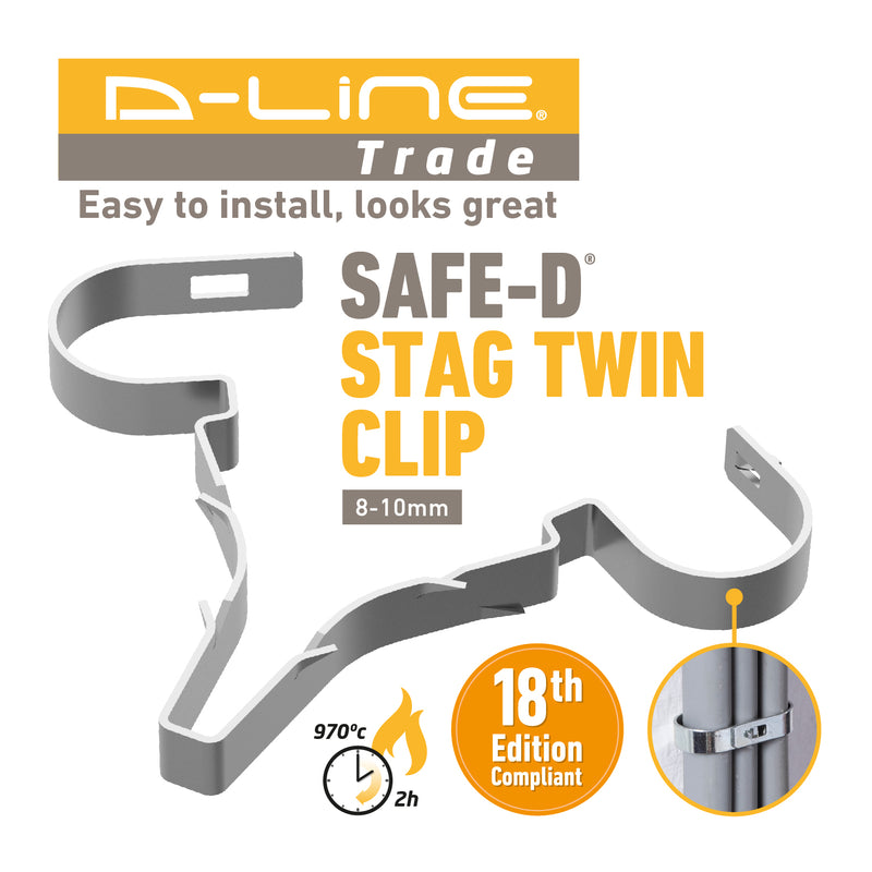 D-Line Fire Clip - Safe-D Stag-Clip for 2x 8-10mm φ cable. Twin, Galv. - Pack of 50