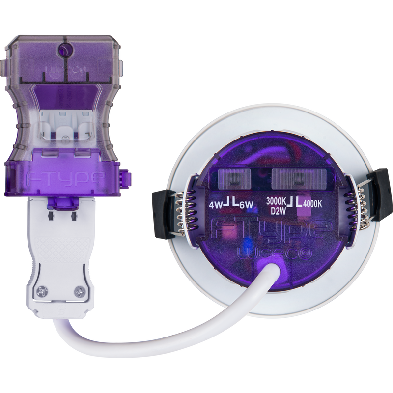 Luceco Ftype Ultra - FType Ultra Fire Rated Downlight 4W/6W 690lm Power Change & CCT Change 3000K / 4000K Dim2Warm Dimmable IP65 White - Regressed