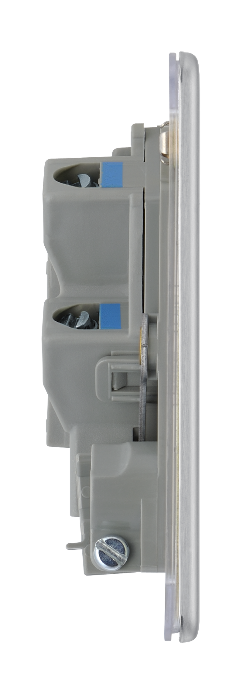 BG Electrical Flatplate Screwless Brushed Steel - Unswitched and fused with flex outlet