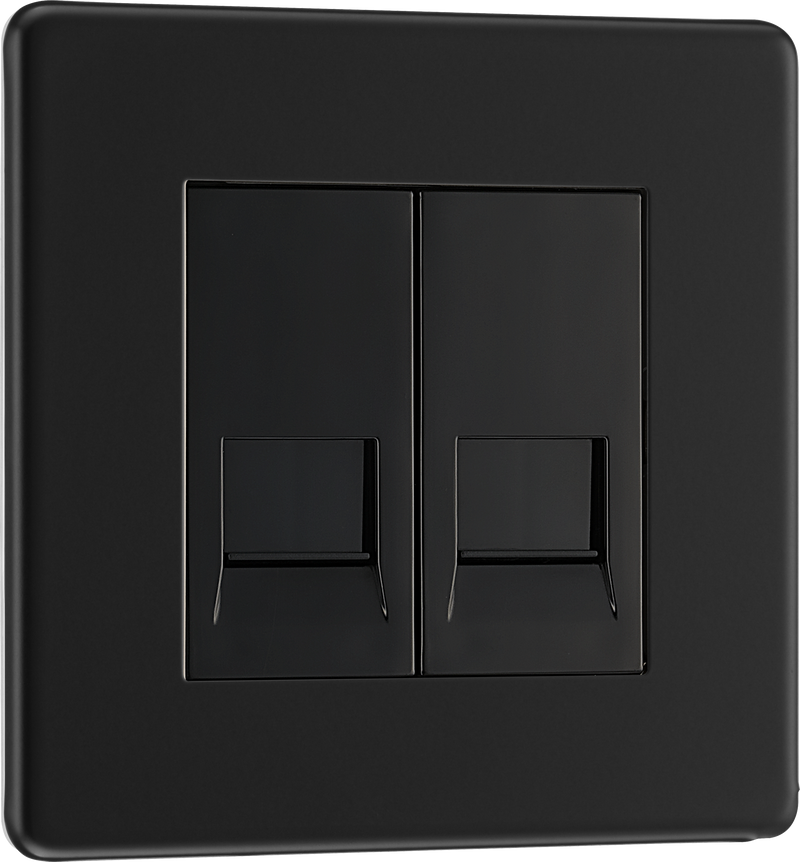 BG Electrical Flatplate Screwless Matt Black - Double, RJ11 telephone socket