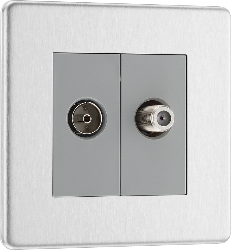 BG Electrical Flatplate Screwless Brushed Steel - Double, satellite and co-axial