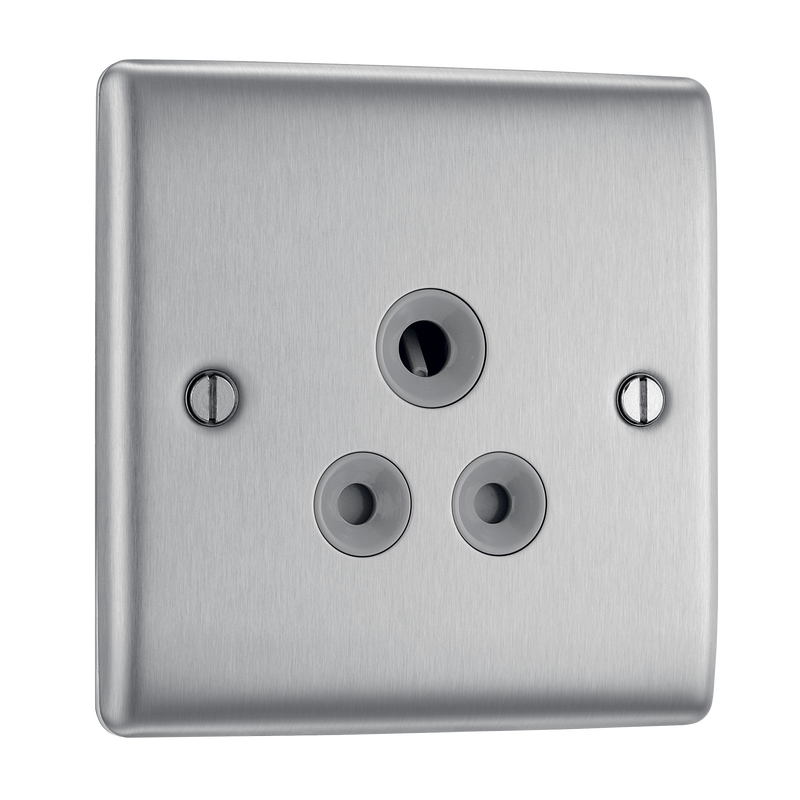 BG Electrical Nexus Metal Brushed Steel - 5A, single, unswitched, round pin