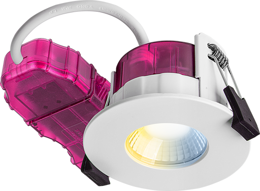 Luceco Elite - FType Elite Fire Rated Downlight 4W/6W 690lm Power Change with 4Colour CCT 2700, 3000, 4000K, 6000K Dimmable IP65 White - Flat - 10 pack