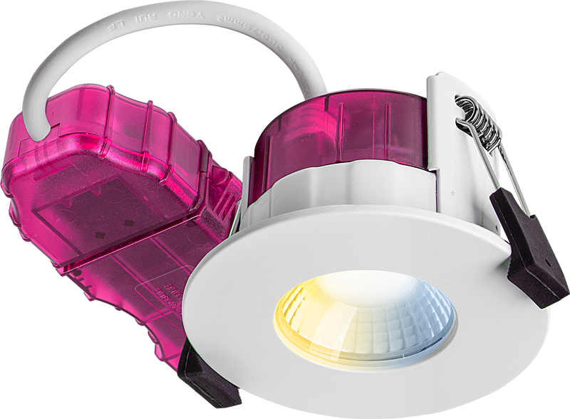 Luceco Elite - FType Elite Fire Rated Downlight 4W/6W 690lm Power Change with 4Colour CCT 2700, 3000, 4000K, 6000K Dimmable IP65 White - Flat - 10 pack